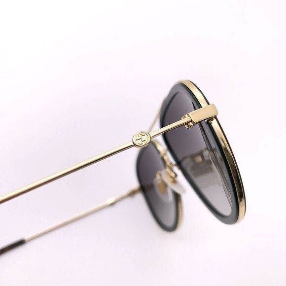 BRAND NEW GUCCI Unisex GG0062S 003 Gold Gold Green Sunglasses - Picture 11 of 15